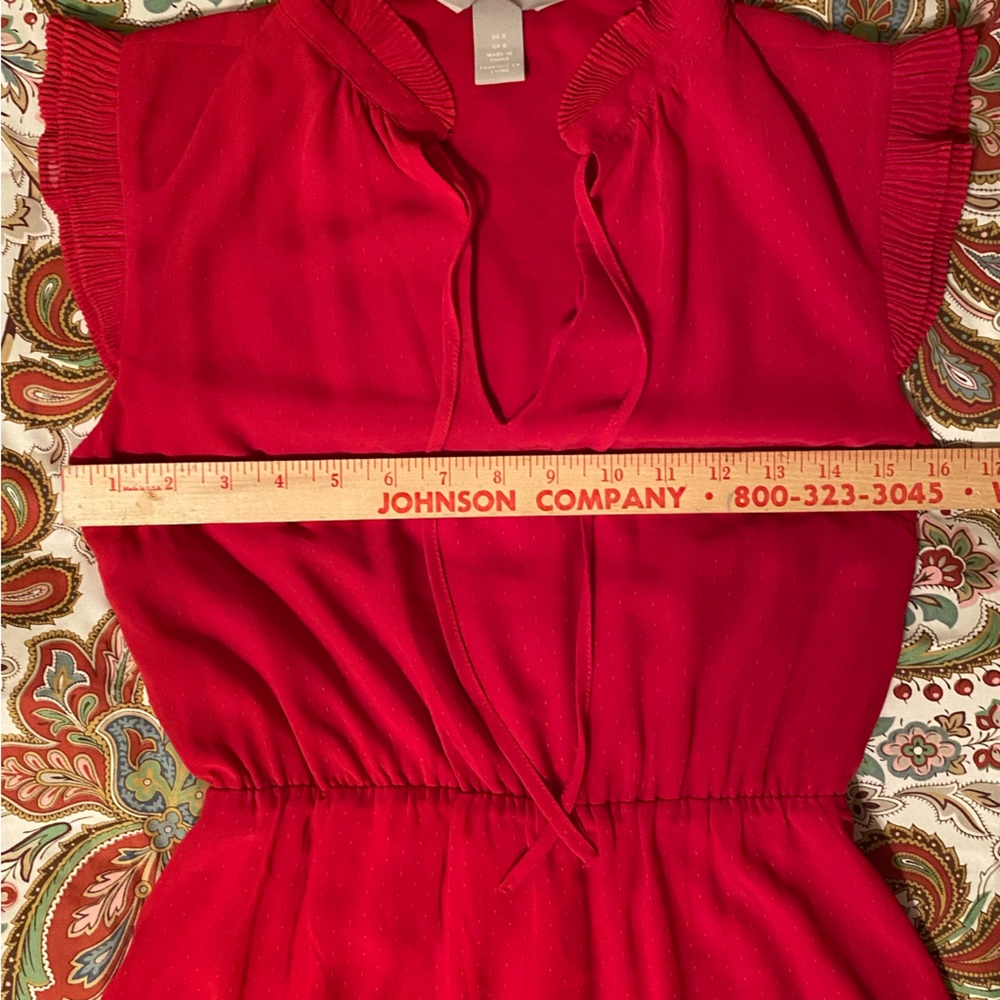 H&M red dress mini length cap sleeves elastic waist flowing material size 0 - Picture 13 of 15